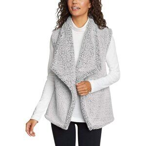 Eddie Bauer Sherpa Vest Size Large Drape Front Sleeveless Light Gray Cozy Chic